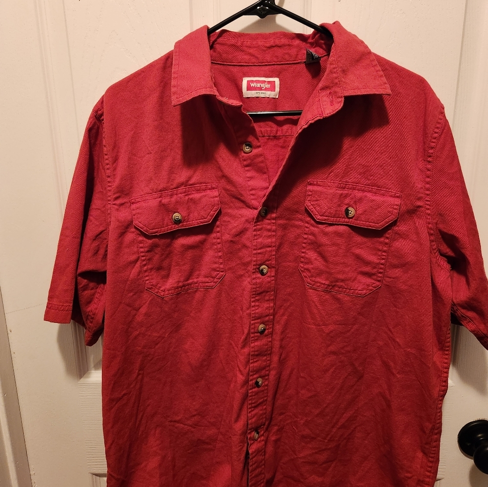Wrangler Mens Large Red Short Sleeve